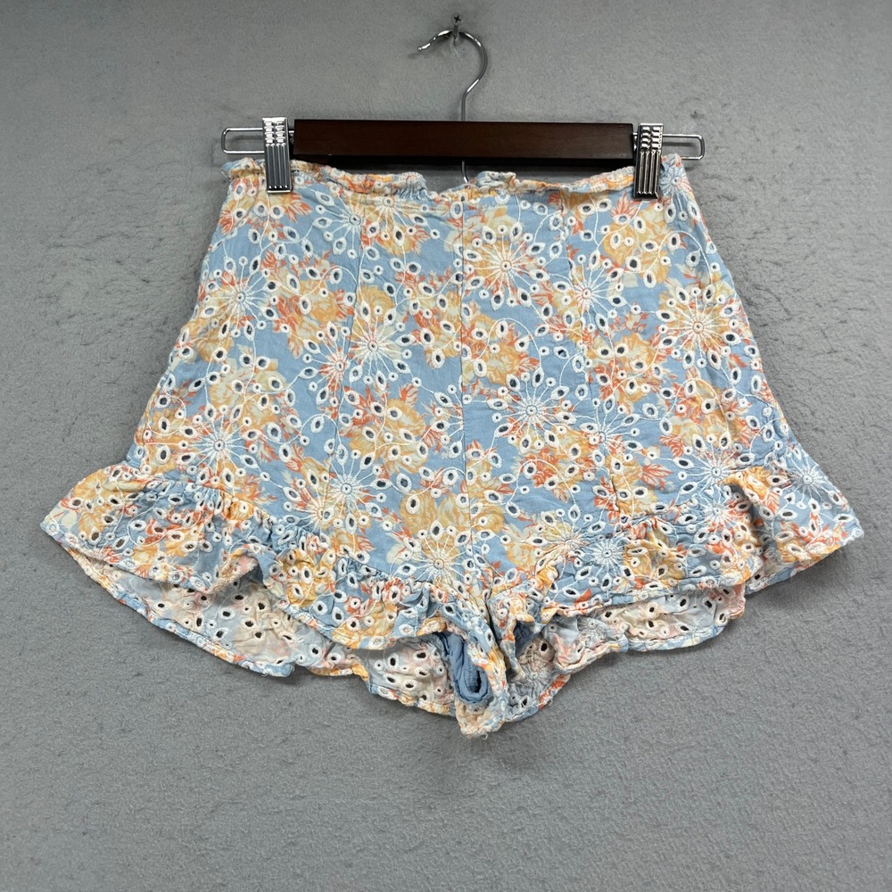 Lovers + Friends Shorts Womens XS Blue Orange Eyelet Ruffle Floral Lounge Boho